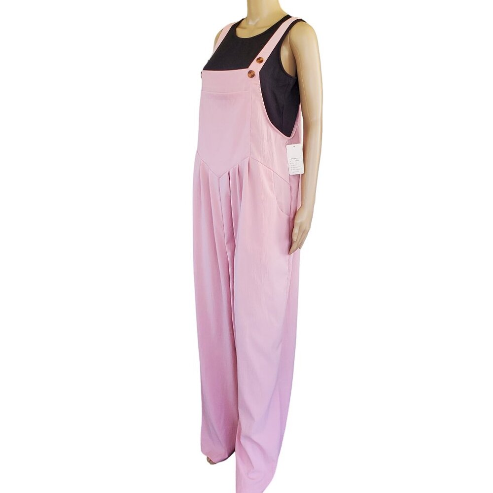 Pantalon Jumper Romper Women's Size 2XL Pink Pocket Wide-Leg Crepe Lightweight
